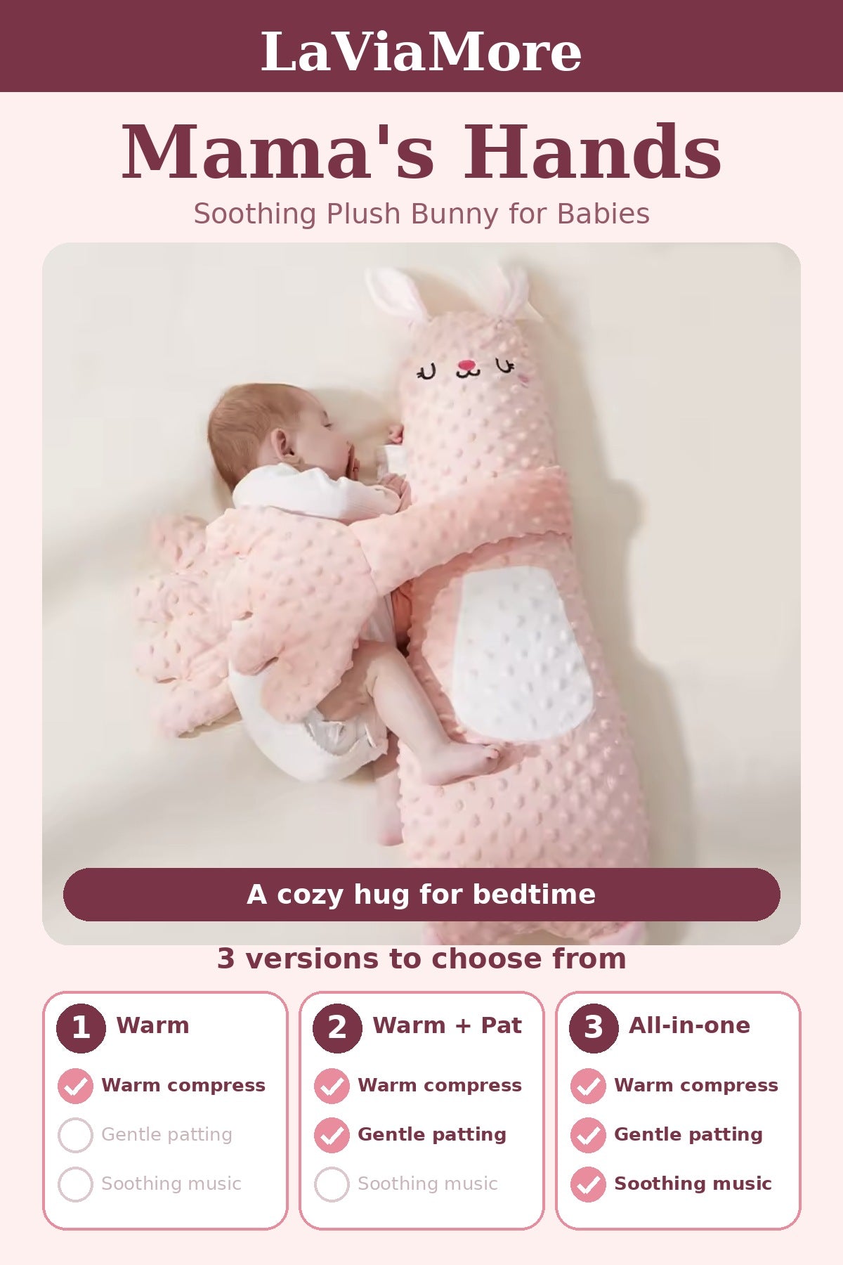Mama's Hands Bunny Plush Pillow with Gentle Tapping & Soothing Sounds