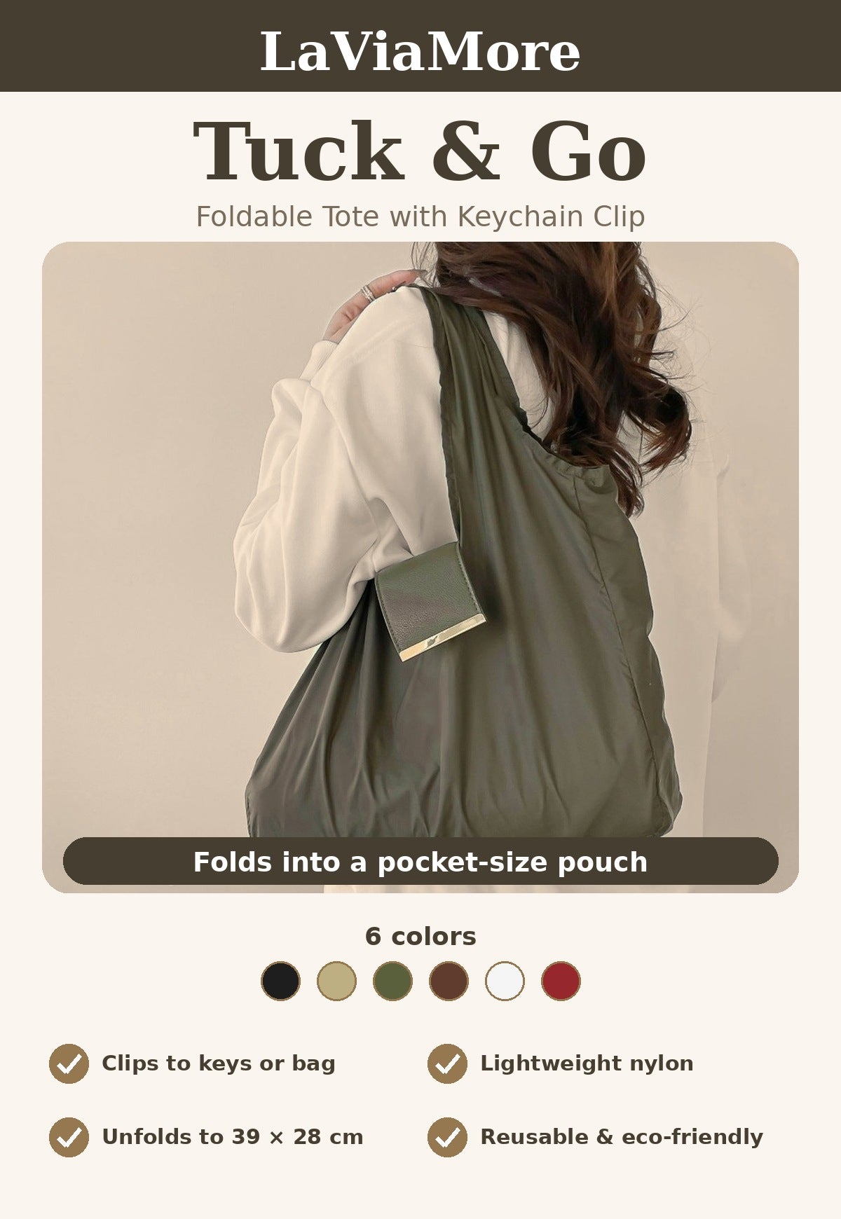 Pocket Tote: Foldable Reusable Shopping Bag with Key Ring